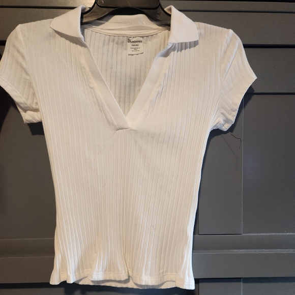 Ribbed Polo V-Neck Top - Pink or White - Picture 3 of 6